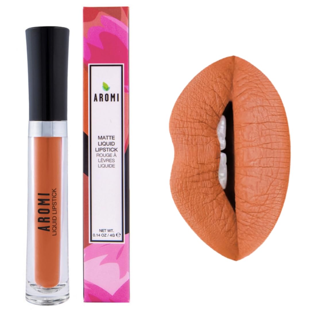 Aromi Matte Liquid Lipstick | Long-Lasting, Waterproof, Smear, Smudge + Transfer Proof, Nutmeg Orange Lip Color, Paraben, Phthalate, + Gluten Free (Burnt Pumpkin)