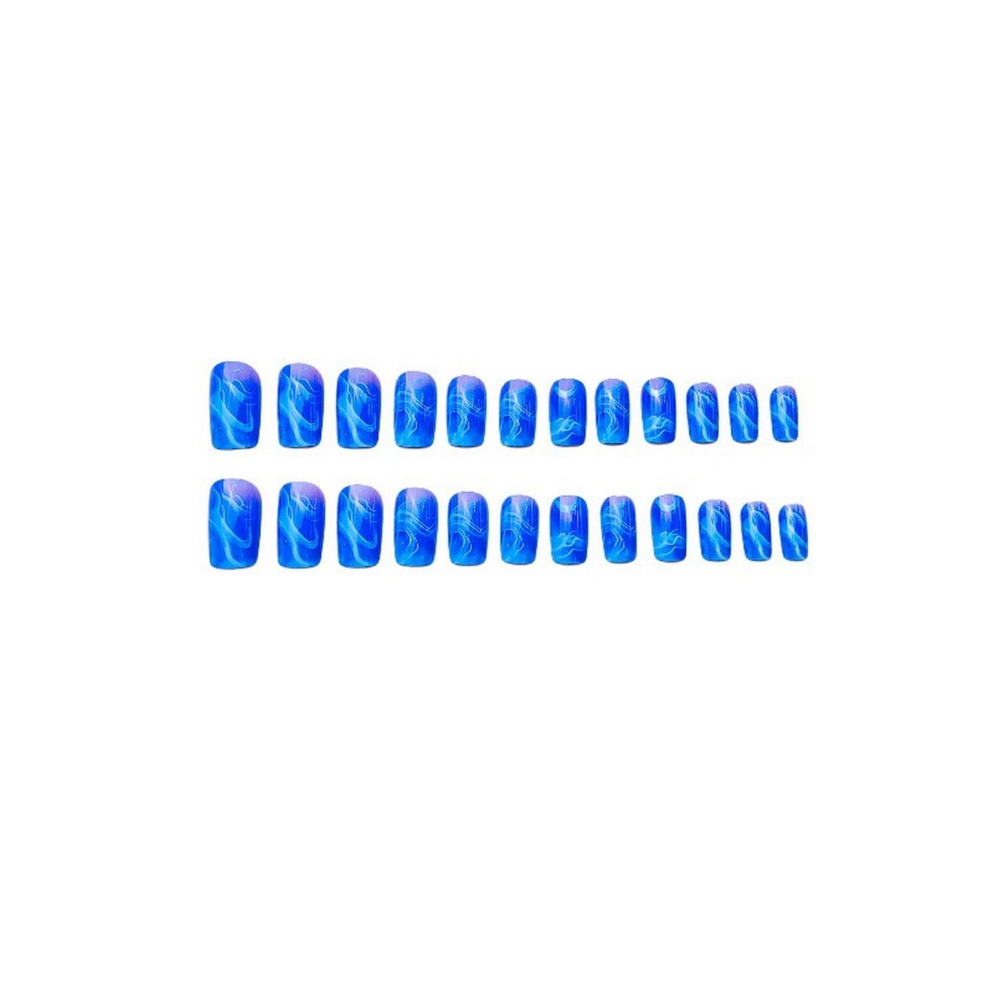 Blue Press on Nails Medium Length Ocean Fake Nails Square Shape Gradient Summer Acrylic Nails Designs Reusable Glossy False Nails Full Cover Stick on Nails for Women Girls Nail Decoration 24 Pcs