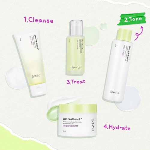 SAM'U Born Panthenol Peel Toner - Instant Hydration with 7 Hyaluronic Acids & Ceramide | Gentle Exfoliating PHA Toner for All Skin Types (180ml / 6.08 fl oz)
