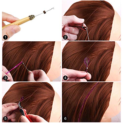 FEBSNOW 47 Inches Tinsel Hair Extension with Tool 12 Colors 2400 Strands Hair Extension Tinsel Kit Glitter Hair Extensions for Women Girls Hair Accessories for Christmas New Year Cosplay Party