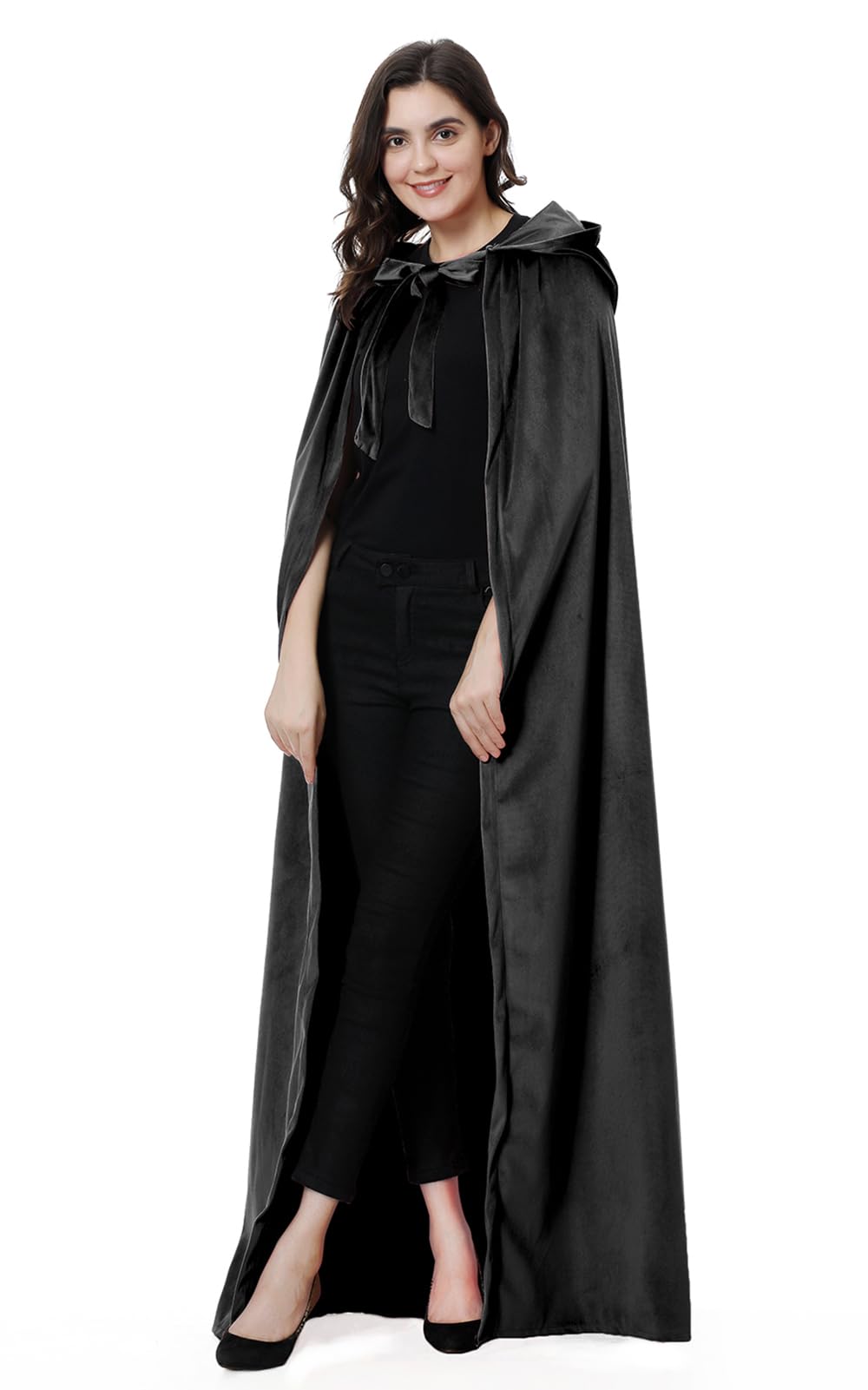 yolsun Unisex Adult Deluxe Wool-Blend Hooded Cloak Dutch Velvet Cape for Halloween Cosplay Costumes(Black,59'')