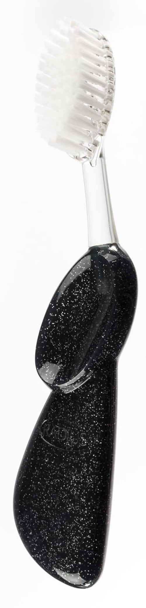 RADIUS Toothbrush - Big Brush with Replaceable Head | Left-Handed, Soft, Black Sparkle, BPA-Free