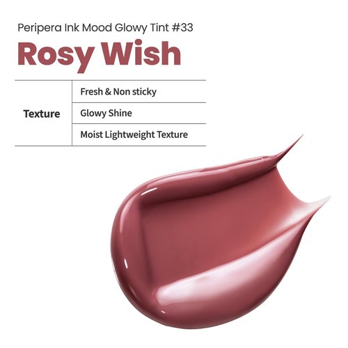 Peripera Ink Mood Glowy Tint | Lip-Plumping, Naturally Moisturizing, Lightweight, Glow-Boosting, Long-Lasting, Comfortable, Non-Sticky, Mask Friendly, No White Film (033 ROSY WISH)