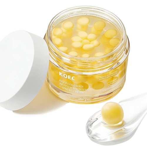 KOEC Deep Collagen Retinol Boosting Capsule Cream,Golden Capsule Face & Neck Moisturizer with Hyaluronic Acid for Firming & Hydratng & Smoothing,Anti Aging Day & Night Cream for All Skin 1.76 fl.oz