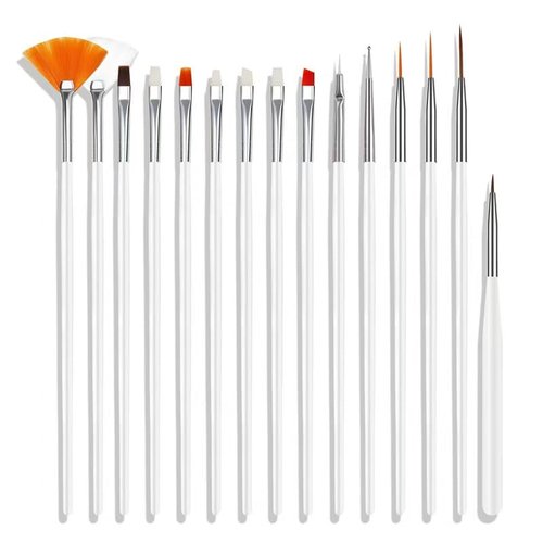 Nail Art Brushes Set, 20pcs Nail Design Painting Brushes, Professional Nail Art Design Brushes, Nail Fine Liner Brushes, White