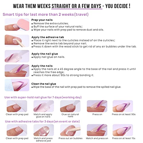 BTArtbox Press On Nails Short - Black French, Almond Press On Nails with Glue and Adhesive Tabs for Women in 16 Sizes - 32 Soft Gel Glue On Nails Kit