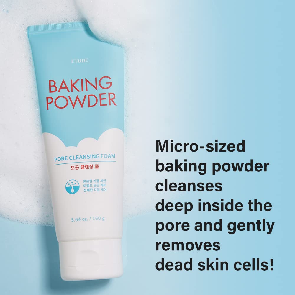 ETUDE Baking Powder Face Wash - Deep Cleansing Foam for Gentle Exfoliation | Korean Skin Care (5.64 oz)