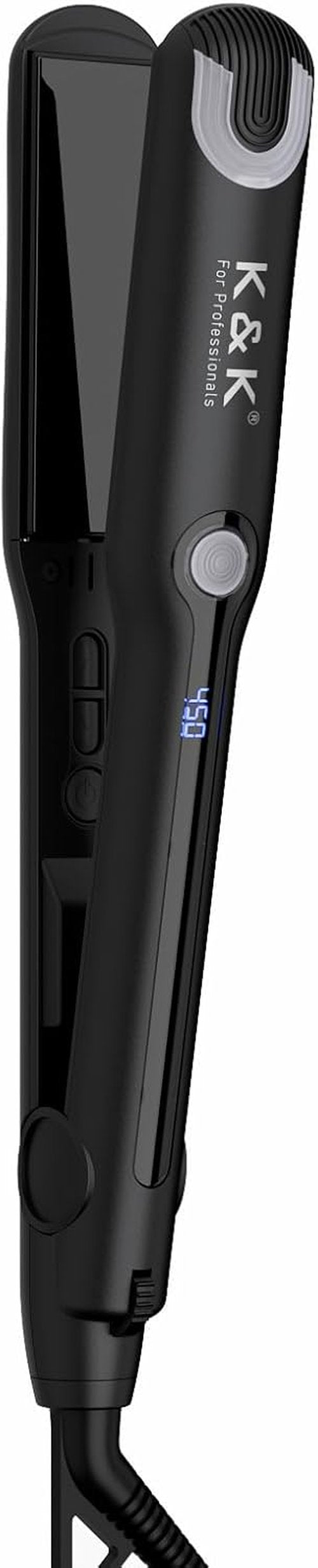 K&K Shine Therapy Hair Straightener - Professional 2-in-1 Flat Iron with Ceramic Coated Plates for Smooth, Frizz-Free Hair