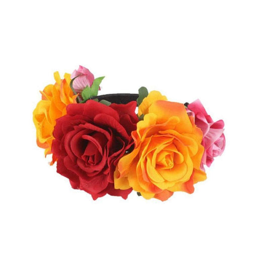 Vividsun Rose Flower Headband Floral Crown Day Of The Dead Headpiece (rose/red orange)