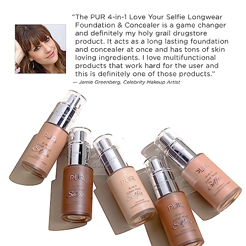 PUR Beauty 4-in-1 Love Your Selfie Foundation & Concealer - Longwear Full Coverage Liquid Makeup Foundation with Hydrating Blend for Refined-Looking, Natural Beauty Glow, Skin Texture & Tone