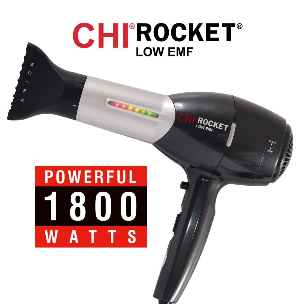 CHI Rocket Hair Dryer - Quick-Drying With Comb & Nozzle Attachment for Shiny, Frizz-Free Hair