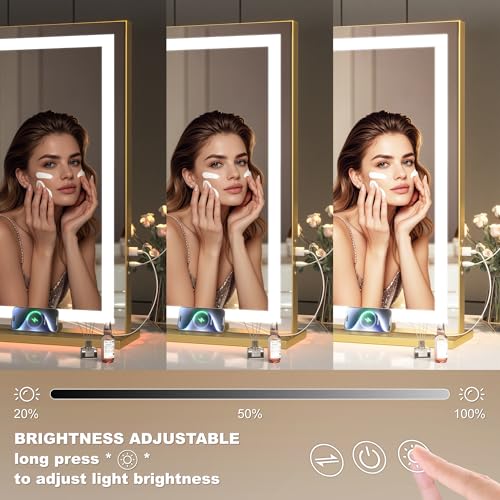 Hasipu Vanity Mirror with Lights, 41.3" x 30" LED Makeup Mirror, Lighted Makeup Mirror with Dimmable 3 Modes, Touch Screen Control Vanity Mirror Round White