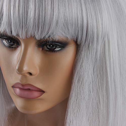 WeKen Women's Fashion Wig Short Bob Kinky Straight Full Bangs Synthetic Gray