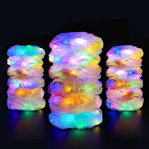 Light Up Scrunchies, Christmas Double-layer LED Scrunchy Hair Ties Glow in the Dark Party Supplies Glow Sticks Party Favor Festival Rave Accessories for Women Girls Neon Party, Fun Hair Accessories