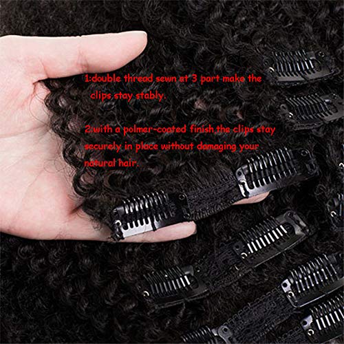 SAEIALL Hair Mongolian Afro Kinky Curly Clip In Hair Extensions 120g/bundle Clip On Hair Mongolian Virgin Remy Human Hair 4C Afro Kinky Clip Ins (8inch, natural black)