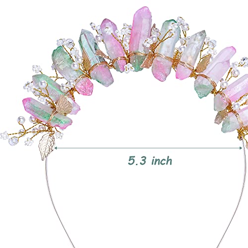 COSUCOS Raw Quartz Crystal Crown - Fairy Headband Goddess Headpiece Mermaid Headwear Wedding Rave Headpiece for Bride Photoshoot Birthday Party Prom Festival Accessories