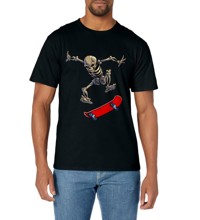 Skateboarding Skeleton Men Boys Skater Skateboard Halloween T-Shirt