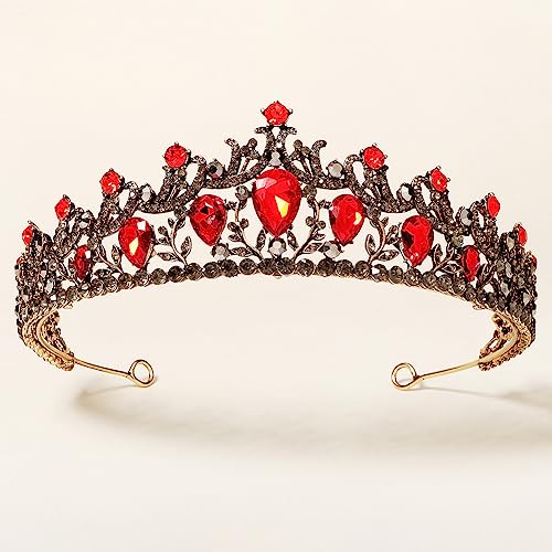 SH Red Queen Crown for Women, Wedding Tiara for Bride, Rhinestone Tiaras and Crowns, Crystal Costume Hair Accessories for Birthday Prom Pageant Prom Celebration