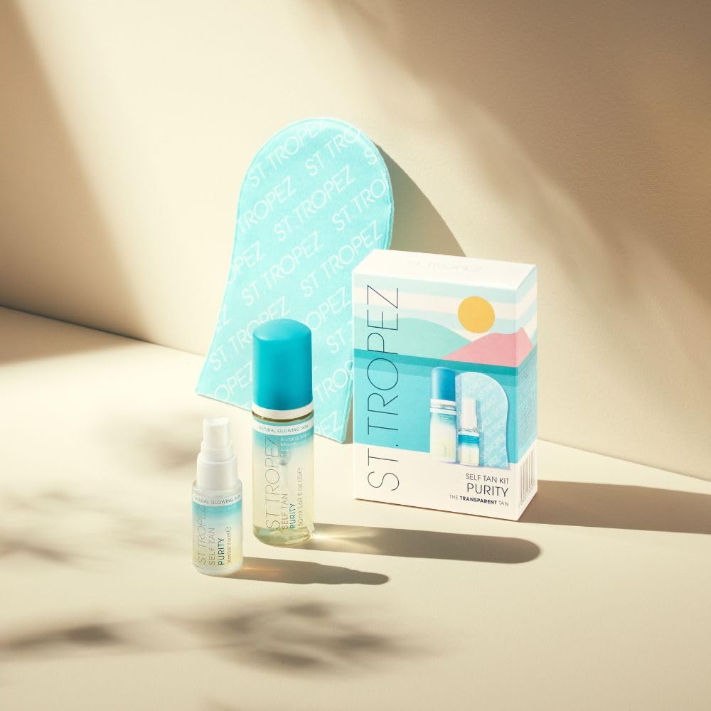 St.Tropez Purity Mini Kit - Self Tan Bronzing Water Mousse & Face Mist with Tanning Mitt | Vegan, Tropical Scent