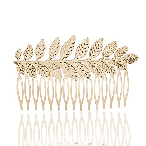 N/Q 6Pcs Greek Roman Laurel Wreath Leaf Bracelet ArmbandCrown Branch for Women Adjustable Upper Armlet Arm Cuff Headband Hair Comb Headpiece Bridal Wedding Jewelry Set-A gold