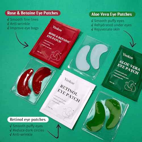 Under Eye Patches For Puffy Eyes and Dark Circles Wrinkle,30 Pairs Face Masks SkinCare With Retinol Serum,Aloe Vera,Rose Betaine