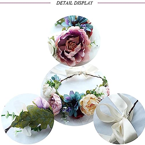 YnimioAOX Handmade Adjustable Flower Wreath Headband Halo Floral Crown Garland Headpiece, B22-purple white