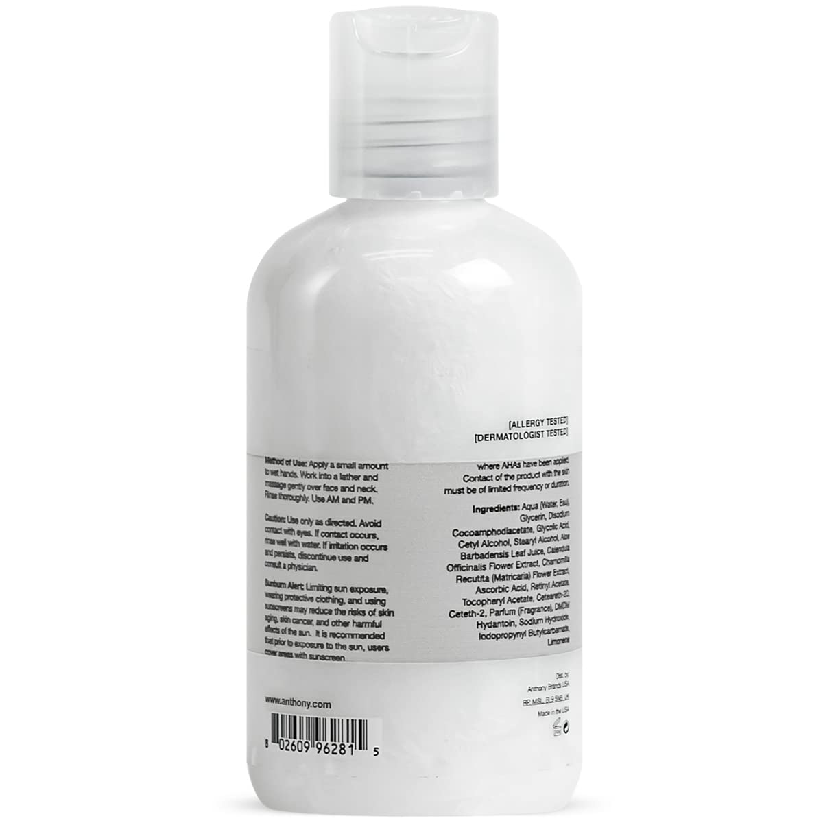 Anthony Glycolic Facial Cleanser - Daily Exfoliating Face Wash for Men | Hydrating & Gentle, 3.4 Fl Oz