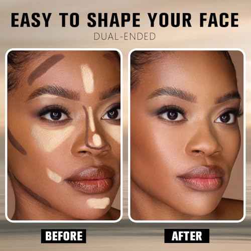 Dual-Ended 2-in-1 Cream Contour & Highlighter Stick Makeup For Face & Body ? Waterproof, Long-Lasting, Suitable for All Skin Tones, 04#Nude Brown + Nude