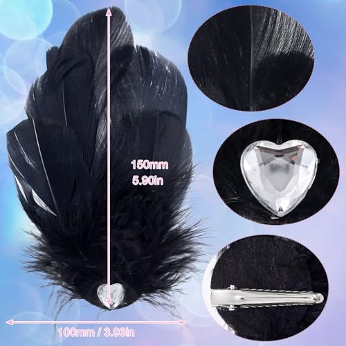 ANCIRS 4 Pack Feather Hair Clips for Women, Fly-Wing Shape Hair Barrettes Accessory Hairpins 1920s Flapper Headpiece Hair Piece for Swan Lake Cosplay Show Dancing Party Halloween Costume- Black