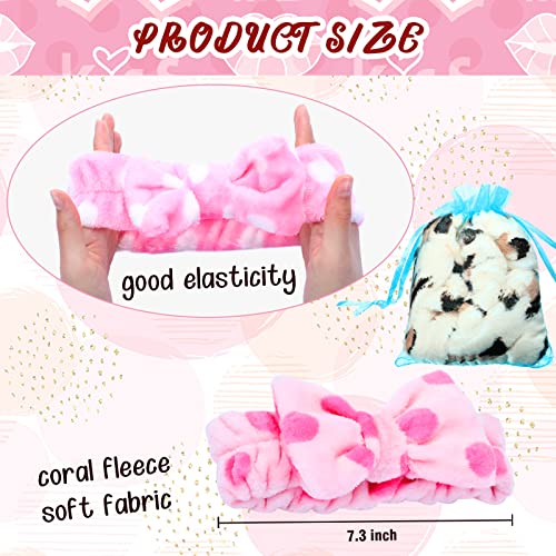 Jexine 24 Pieces Facial Makeup Headbands Spa Headband Bulk Bow Hair Head Band Fluffy Plush Headband with Gift Bags for Women Girls