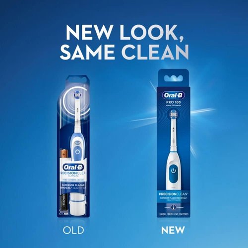 Oral-B Pro 100 Electric Toothbrush - Precision Clean, Battery Powered, Blue & White Design