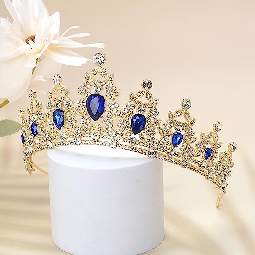 S SNUOY Crystal Tiaras and Crowns for Women Royal Blue Headband Princess Crowns for Birthday Wedding Prom Pageant Party Hat