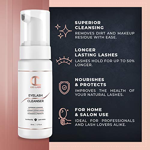 Lash Shampoo Foaming Cleanser & Brush (50ml) | Gentle Foam Wash For Eyelash Extensions | Paraben & Sulfate Free | Eyelid Wash & Makeup/Oil Remover | For Home Care & Beauty Salon Supplies