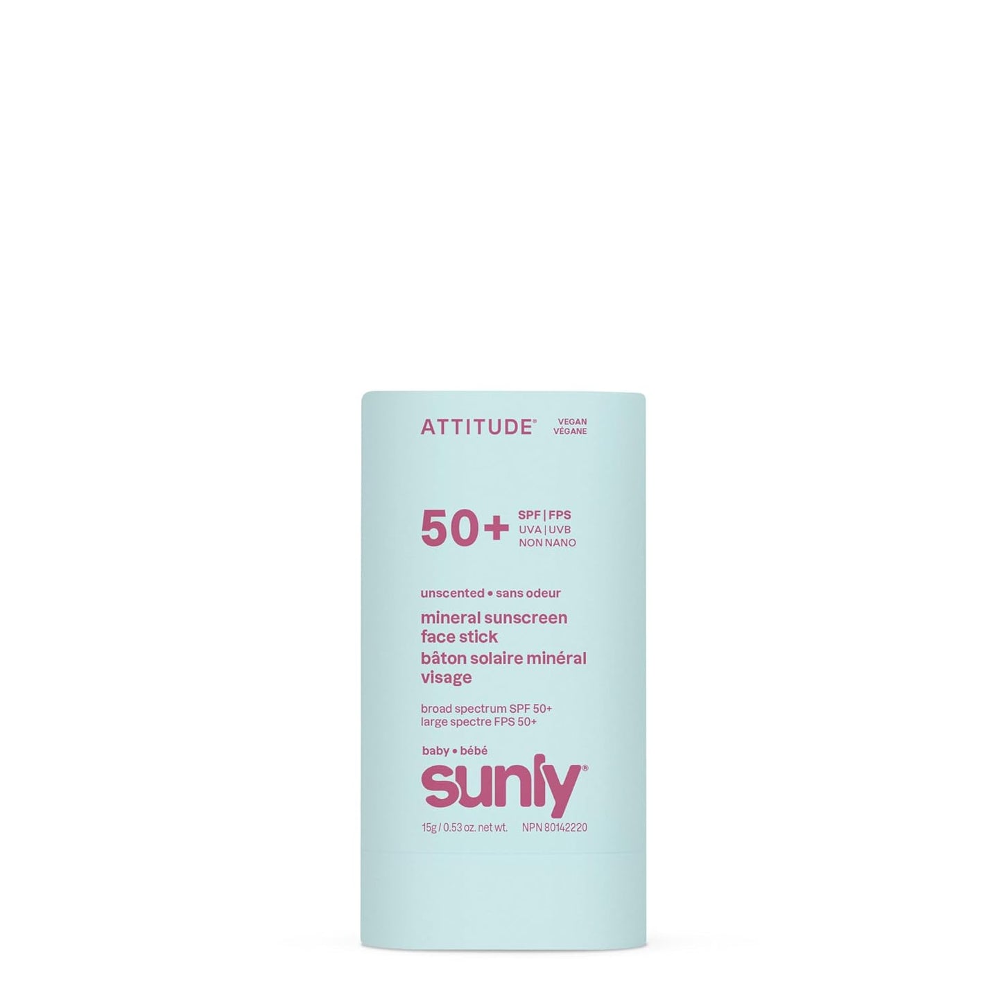 ATTITUDE Baby Mineral Sunscreen Face Stick SPF 50 - EWG Verified, Non-Nano, Gentle & Lightweight Formula
