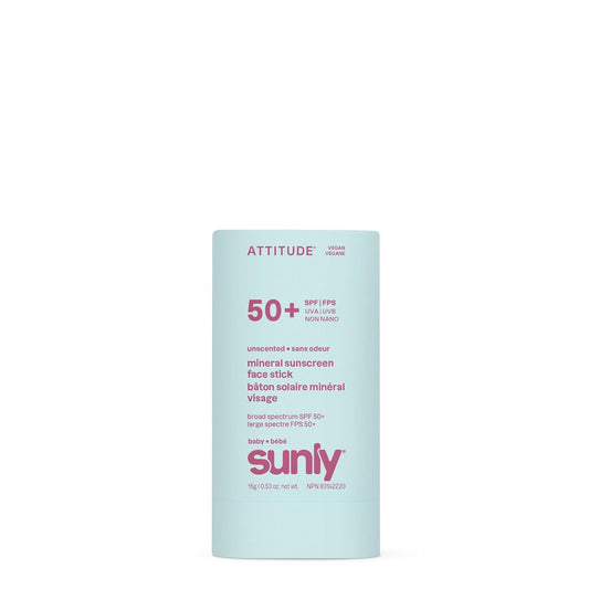 ATTITUDE Baby Mineral Sunscreen Face Stick SPF 50 - EWG Verified, Non-Nano, Gentle & Lightweight Formula