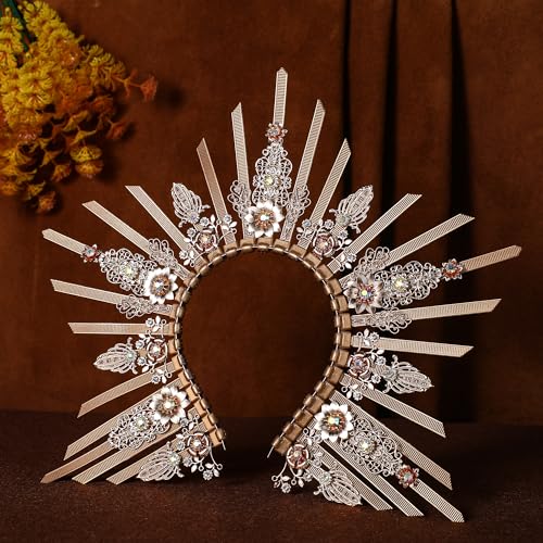 COSUCOS Gold Halo Sunburst Spike Crown - Zip Tie Greek Costume Goddess Headpiece Medusa Queen Adult Headdress Flower Piece Crown Headband Accessories