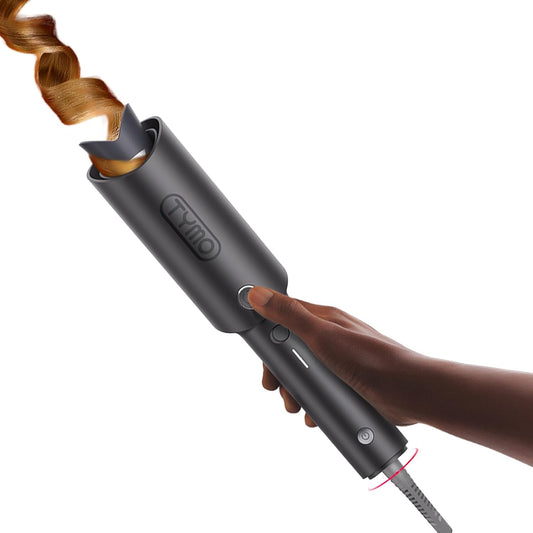 TYMO CURLPRO Automatic Rotating Curling Iron - Portable Beach Waves Wand | Dual Voltage, 1 1/4 Inch, Metallic Gray