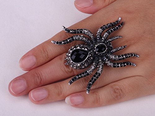 YACQ Women's Spider Stretch Rings Fit Finger Size 6.5 To 9 - Elastic Soft Band Perfect for Arthritis - Silk Scarf Holders - Lead & Nickle Free - 2-1/4 x 2-1/4 Inches - Halloween Costume Accessories