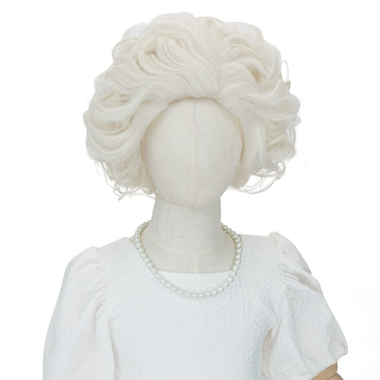 Blonde Old Lady Wig + Necklace for 100 Days of School Light Blonde Short Curly Granny Grandma Costume Wig for Halloween Party Cosplay