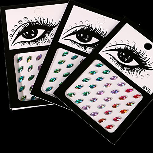 3 Sheets Eye Body Face Gems Jewels Rhinestone Stickers Temporary Tattoo Gems Self Adhesive Crystal Makeup Face Stick Gems for Festival Accessory and Nail Art Decorations (#1)