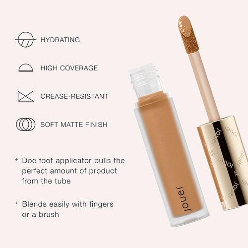 Jouer Essential High Coverage Liquid Concealer - Brightening Under Eye & Spot Corrector - Soft Matte Finish, Macaron