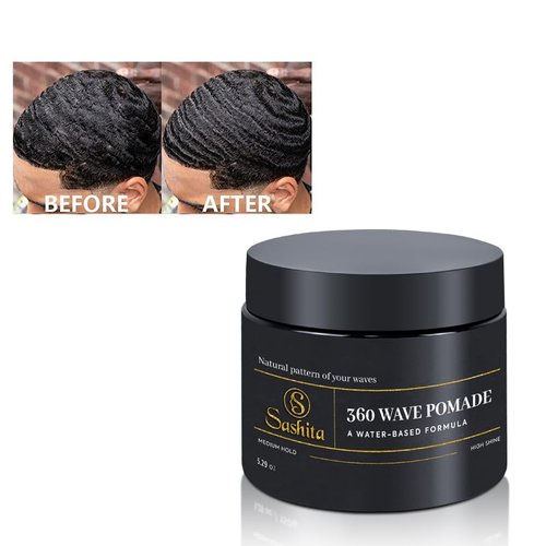Sashita 360 Wave Pomade - Water-Based Hair Styling Product for Medium Hold & High Shine | 5.29 Oz Black