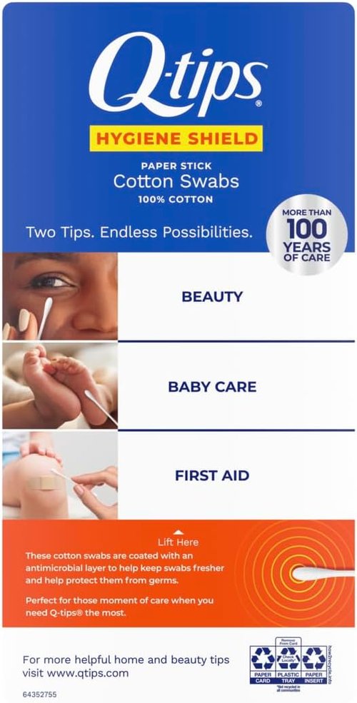 Q-tips Antimicrobial Cotton Swabs - 300 Count Cotton Buds for Effective Cleaning & Freshness