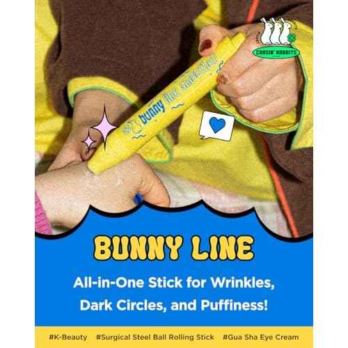 CHASIN' RABBITS Bunny Line Smoother Eye Cream Roller, 0.5 Fl Oz, Eye Serum with Surgical Steel Cooling Stick, Adenosine, Niacinamide, Dark Circles, Fine Lines, Under Eye, Vegan, Korean Skin Care
