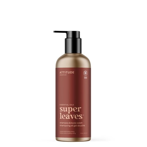 ATTITUDE 2-in-1 Body Wash & Hair Shampoo - EWG Verified, Vegan Formula with Bergamot & Ylang Ylang, 16 Fl Oz
