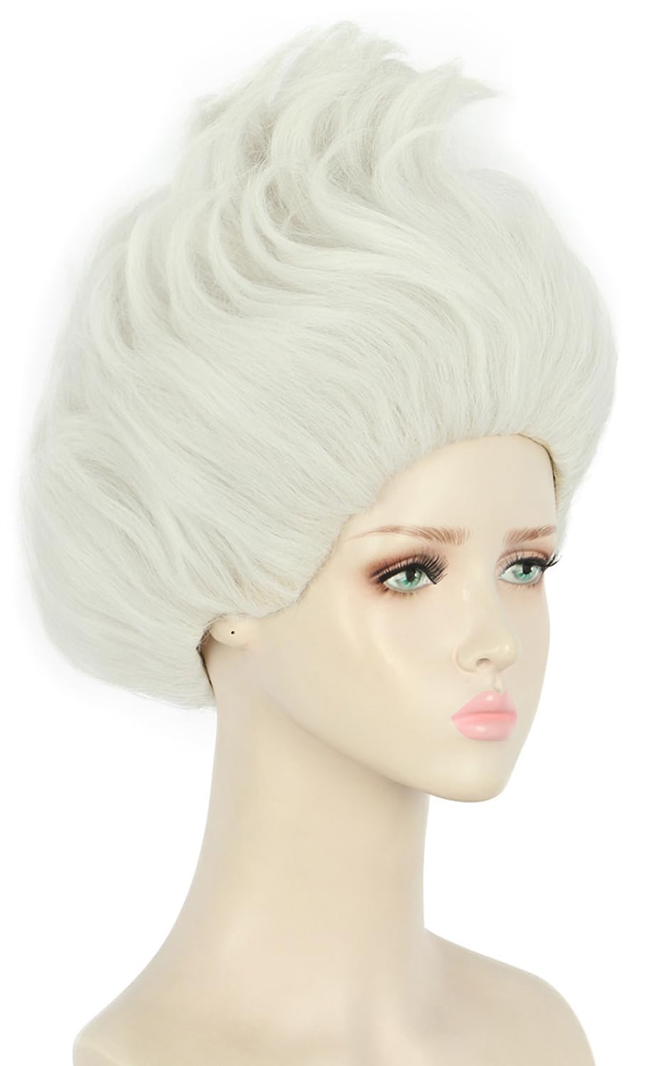 yuehong Short White Anime Wig Fluffy Witch Wig Heat Resistant Hair Halloween Cosplay Costume Wig