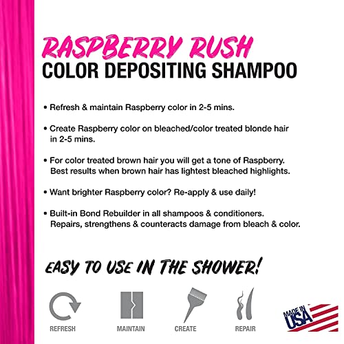 Raspberry Color Depositing Shampoo - Hot Pink Semi Permanent Hair Color with BondHeal Bond Rebuilder - Magenta Hair Dye 6.4 oz