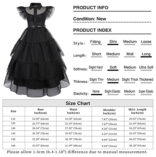 Sukyfecde Princess Dresses Costume for Kids Girls Black Family Cosplay Outfit Halloween Dress up With Belt Black Dance Dress Size 4T (3-4 Years)