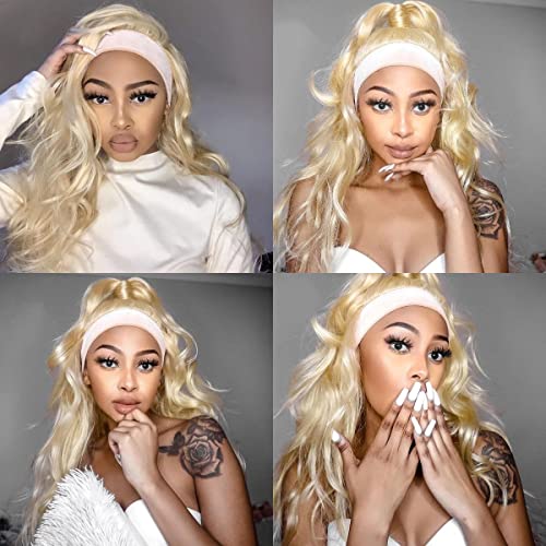 SAPPHIREWIGS Headband Wig Barbie Wig Loose Body Wavy Synthetic Hair 613# Headband Wigs for Women None Lace Front Wigs Blonde Wigs With Headbands Attached 150% Density 26inch