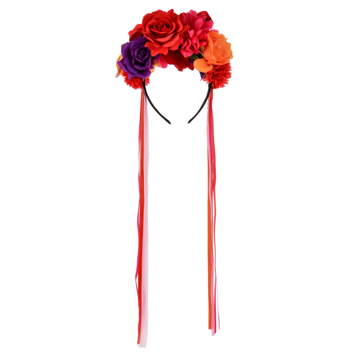 Floral Fall Women Day of the Dead Flower Crown Festival Headband Rose Mexican Floral Headpiece HC-23 (Red Purple)